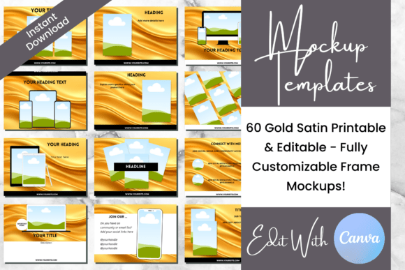 60 Gold Satin Web Mockup Canva Templates for Digital Brands