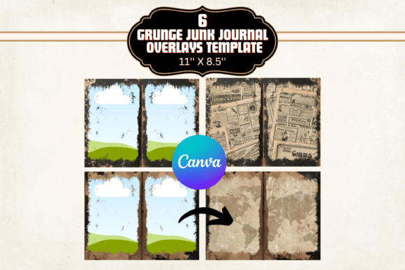 Grungy Junk Journal Canva Templates: Raw Textures for Digital Design